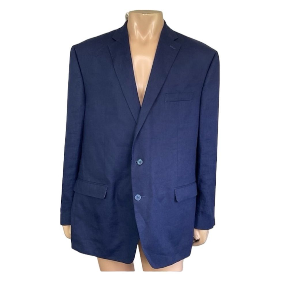 Lauren Ralph Lauren  Mens Store Blue Linen Suit Sport Coat Blazer Jacket 48L